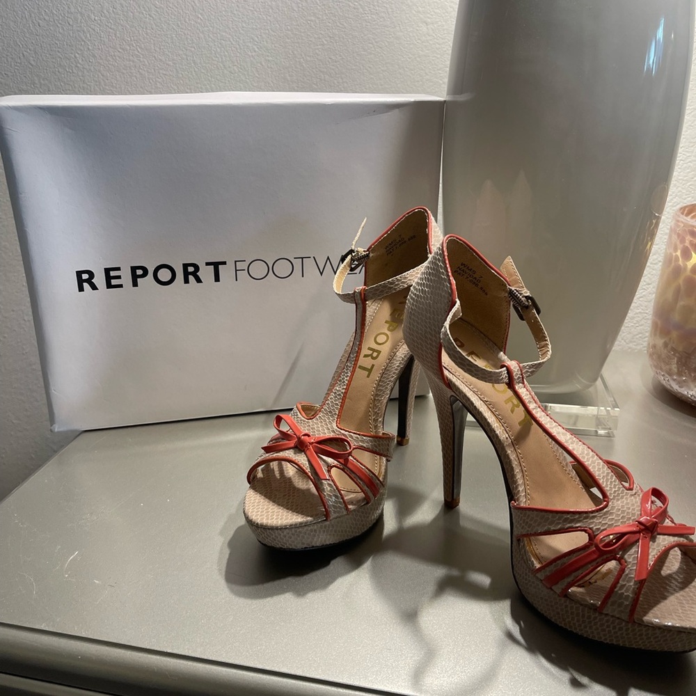 Report Red and Tan Strappy Heels